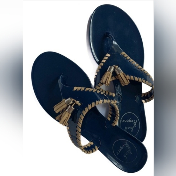 Jack Rogers Shoes - Jack Rogers Navy and Tan Tassel Thong Sandals Size 7